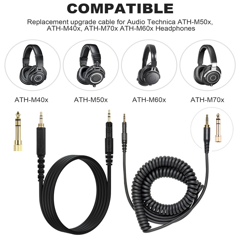 Audio Technica Headphone Ath-M50X - Zamienny, zwinięty kabel audio, kompatybilny ze